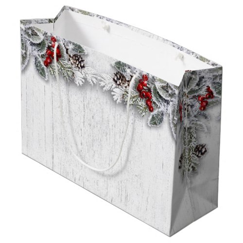 Holly Berry Branch Rustic Christmas Holiday Large Gift Bag