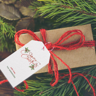 Holly Berry Calligraphy Ink Snow Merry Christmas Gift Tags