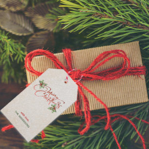 Holly Berry Calligraphy Ink Snow Merry Christmas Gift Tags