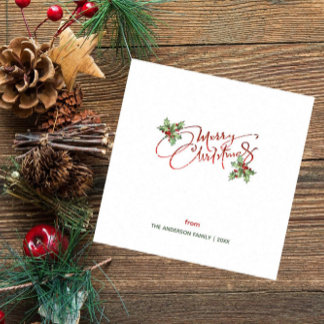 Holly Berry Calligraphy Ink Snow Merry Christmas Napkins