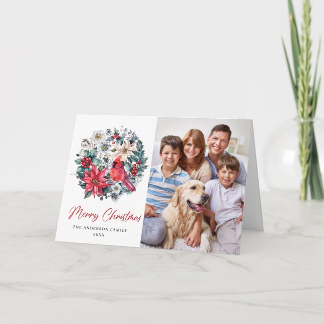 Holly Berry Cardinal Christmas Corporate Greeting Holiday Card (Front)