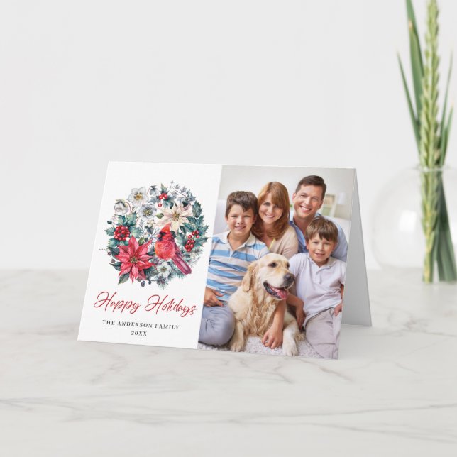 Holly Berry Cardinal Christmas Corporate Greeting Holiday Card (Front)