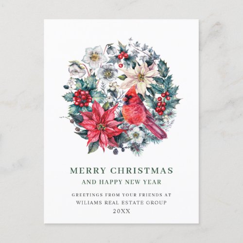 Holly Berry Cardinal  Christmas Corporate Greeting Postcard