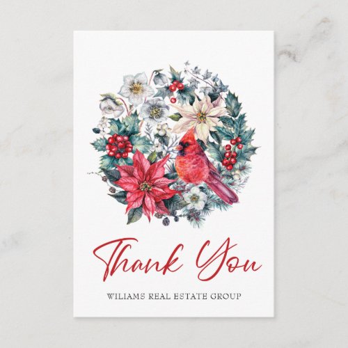 Holly Berry Cardinal Christmas Corporate Thank You Card