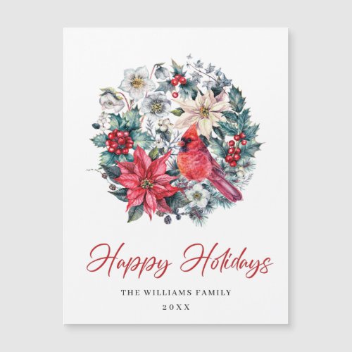 Holly Berry Cardinal Happy Holidays Magnetic Card