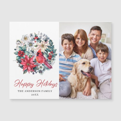 Holly Berry Cardinal Holiday Magnetic Card