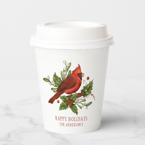 Holly Berry Cardinal Holiday Monogram Mistletoe Paper Cups