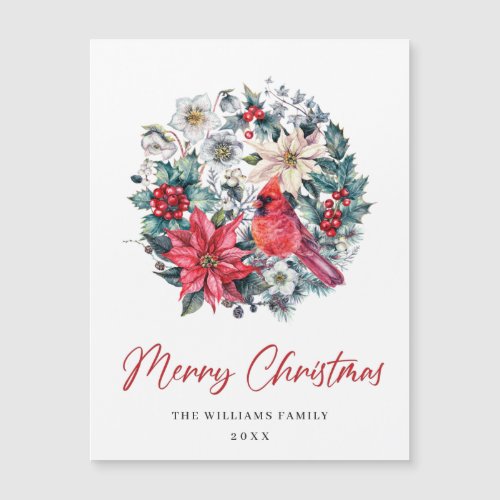 Holly Berry Cardinal Merry Christmas Magnetic Card