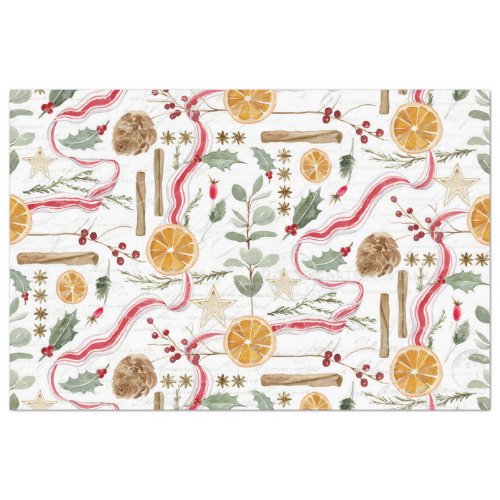 Holly Berry Christmas Cinnamon Oranges Decoupage Tissue Paper