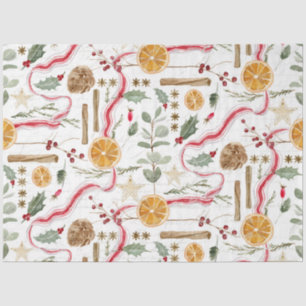 Holly Berry Christmas Cinnamon Oranges Decoupage Tissue Paper