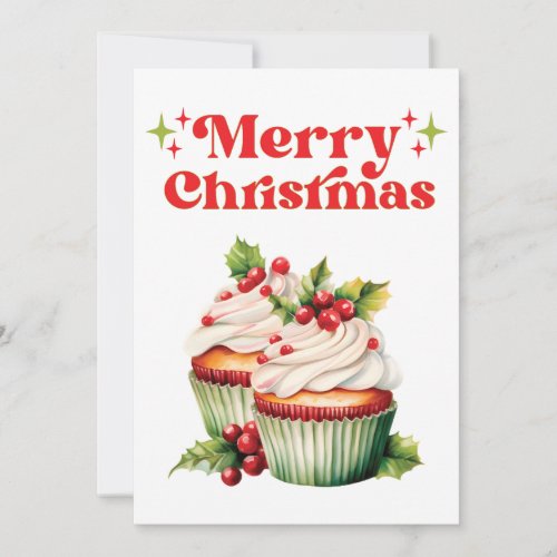 Holly Berry Christmas Cupcake Holiday Card