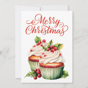 Holly Berry Christmas Cupcake Holiday Card