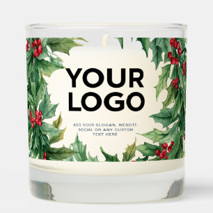 Holly Berry Christmas Custom Business Logo Text Scented Candle