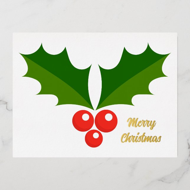 Holly berry Christmas Foil Holiday Post Card (Front)