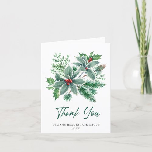 Holly Berry Christmas Greeting Holiday Thank You Card