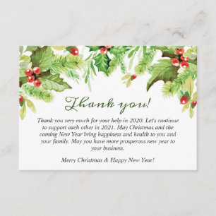 Holly Berry Christmas Holiday Corporate Thank You Card