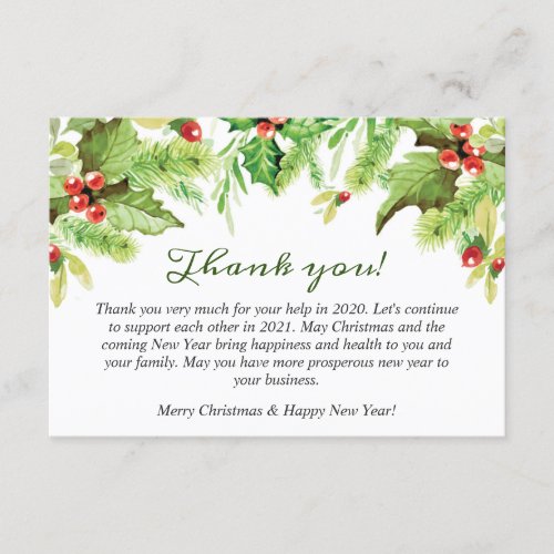 Holly Berry Christmas Holiday Corporate  Thank You Card