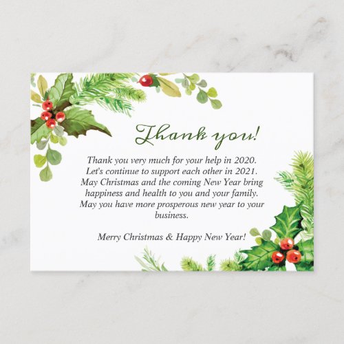 Holly Berry Christmas Holiday Corporate Thank You Card