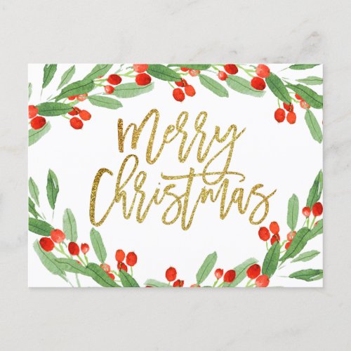 Holly Berry Christmas Holiday Greeting Postcard