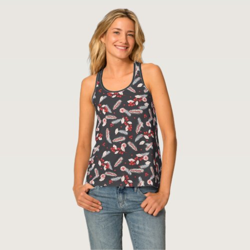 Holly Berry Christmas Holiday Pinecone Tank Top