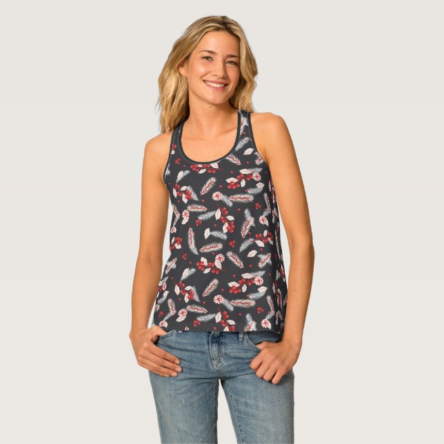 Holly Berry Christmas Holiday Pinecone Tank Top (Front Full)