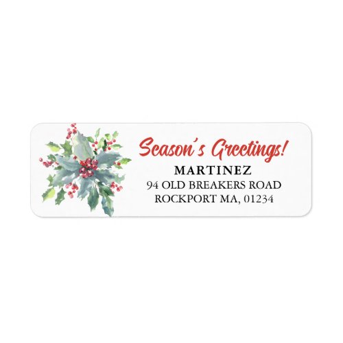 Holly Berry Christmas Holiday Return Address Label