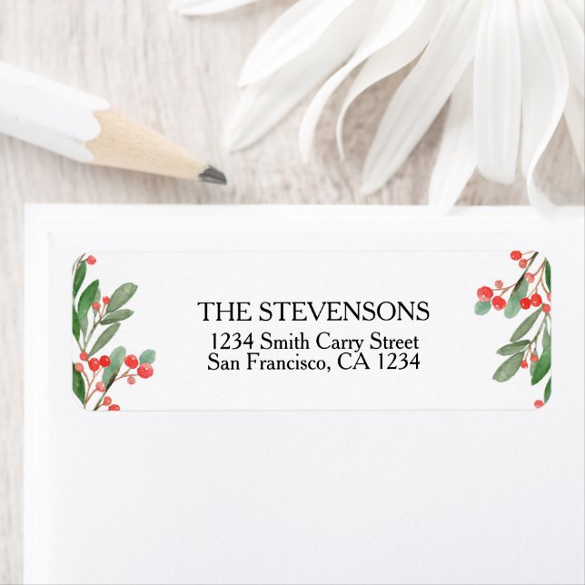 Holly Berry Christmas Holiday Return Address Label (Insitu)