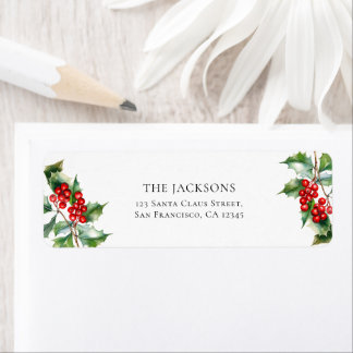 Holly Berry Christmas Holiday Return Address Label