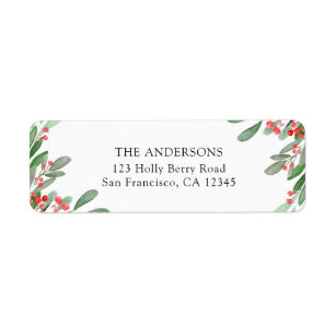 Holly Berry Christmas Holiday Return Address Label