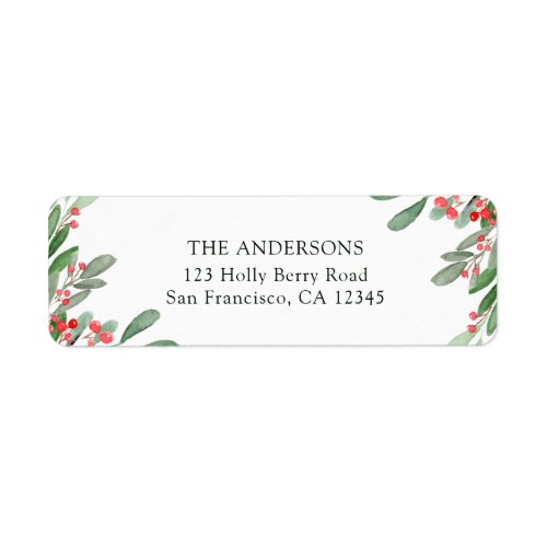 Holly Berry Christmas Holiday Return Address Label