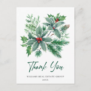 Holly Berry Christmas Holiday Thank You Postcard