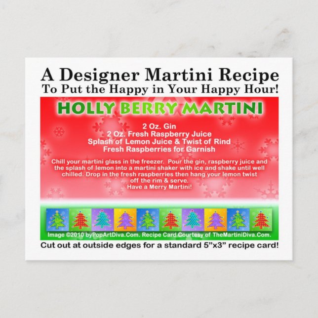 Holly Berry Christmas Martini Recipe Postcard (Front)