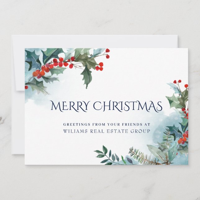 Holly Berry Christmas Mistletoe Corporate Greeting Holiday Card (Front)