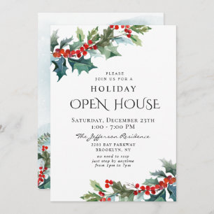 Holly Berry Christmas Mistletoe Holiday OPEN HOUSE Invitation