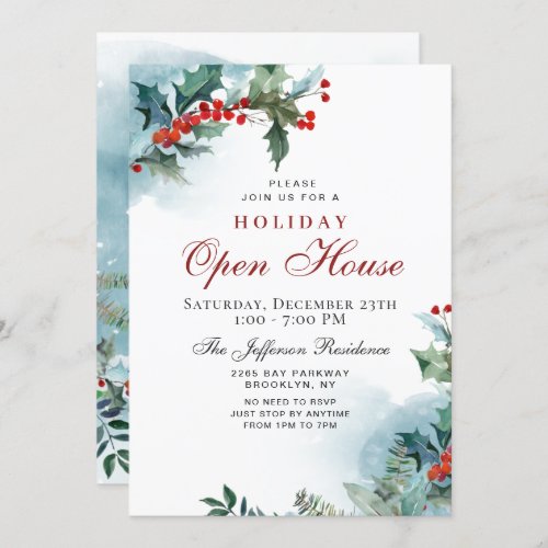 Holly Berry Christmas Mistletoe Holiday OPEN HOUSE Invitation