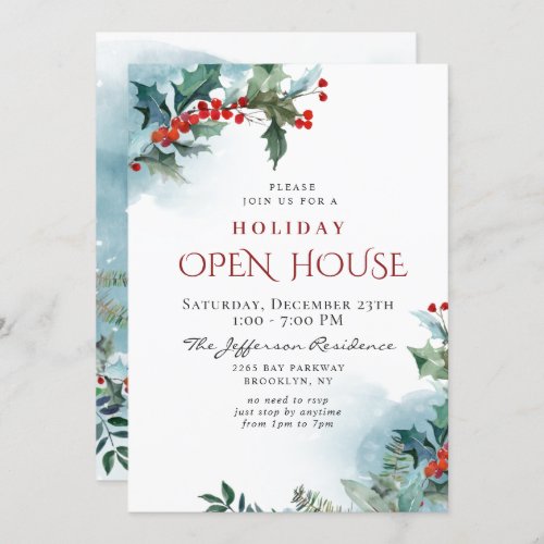 Holly Berry Christmas Mistletoe Holiday OPEN HOUSE Invitation