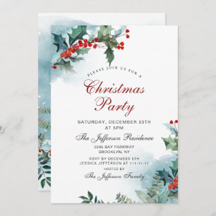 Holly Berry Christmas Mistletoe Holiday Party Invitation