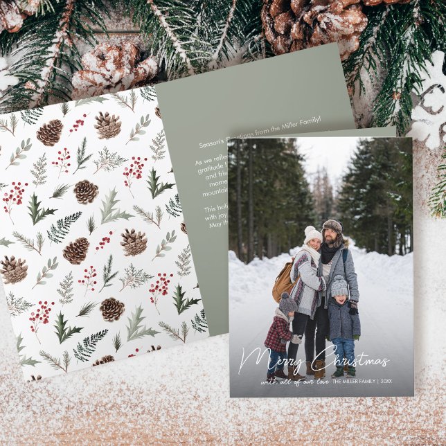 Holly Berry Christmas Modern Family Photo Holiday Card (Creator Uploaded)