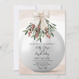 Holly Berry Christmas Ornament Wedding Invitation