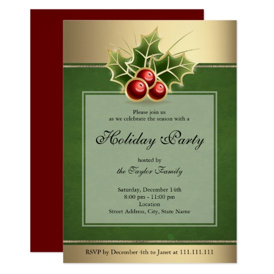 Holly Berry Christmas Party Invitation Green