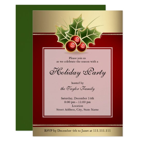 Holly Berry Christmas Party Invitation Red