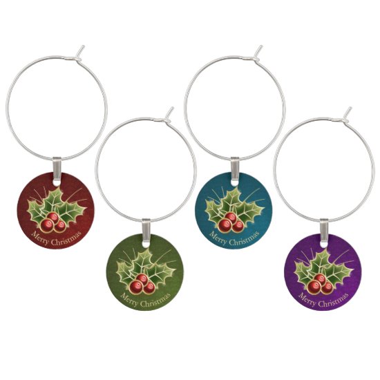Holly Berry Christmas Party Personalized 4 Colours Wine Charm