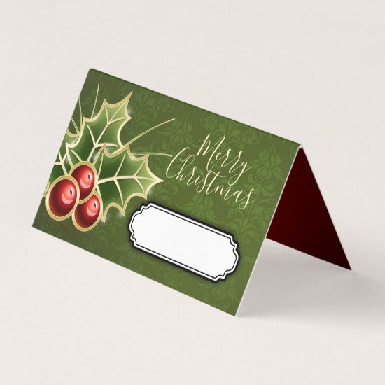Holly Berry Christmas Party Personalized Green Place Card