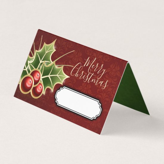 Holly Berry Christmas Party Personalized Red Place Card