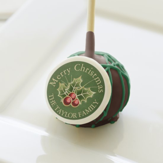 Holly Berry Christmas Personalized Green Cake Pops