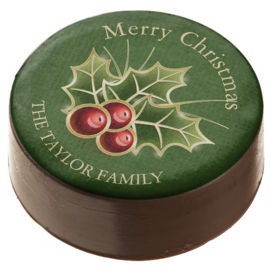 Holly Berry Christmas Personalized Green Chocolate Covered Oreo