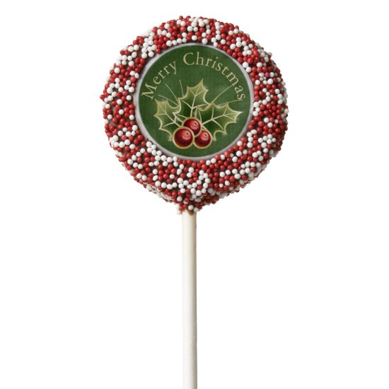 Holly Berry Christmas Personalized Green Chocolate Covered Oreo Pop