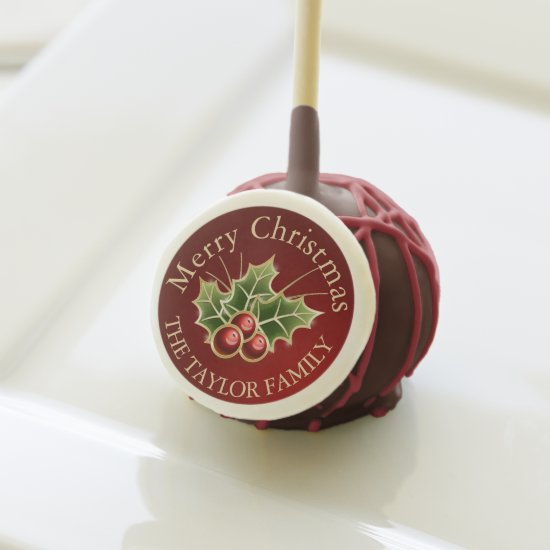 Holly Berry Christmas Personalized Red Cake Pops