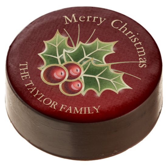 Holly Berry Christmas Personalized Red Chocolate Covered Oreo