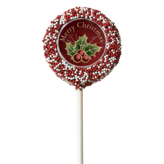 Holly Berry Christmas Personalized Red Chocolate Covered Oreo Pop